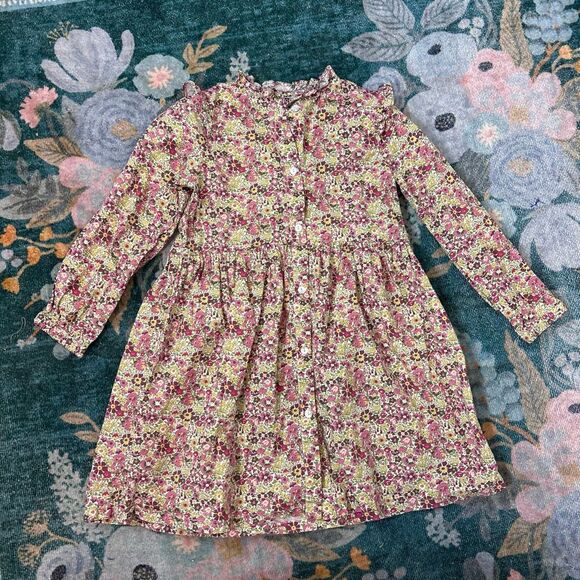 Bonton Dress Girls 6 Multicolor Liberty Floral Ruffle Button Front Pleated fall - Picture 8 of 11